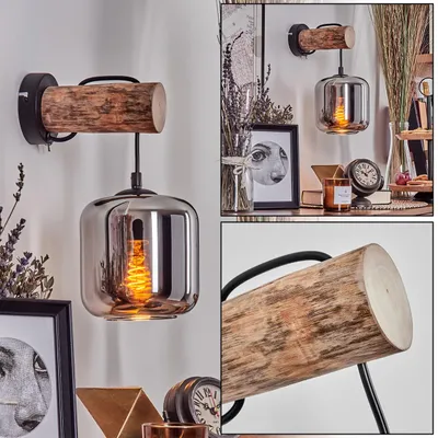 Produktbild von Pernate Wandlampe aus Metall/Holz/Glas in Schwarz/Natur/Chromfarben