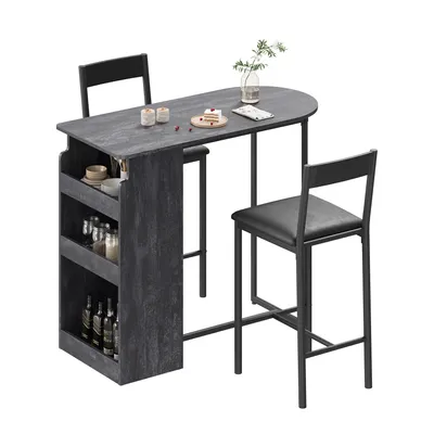 Produktbild von Stehtisch Bartisch Bistrotisch Tischplatte mit Stauraum, Bartisch und Stühle für Bar Küche Wohnzimmer Esszimmer grau