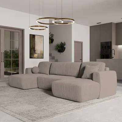 Produktbild von Masseno Ecksofa SENTUM P mit Schlaffunktion U-Form, Sofa mit Bettkasten, Wohnzimmersofa, Couch, Soffa, Bettsofa, Couchgarnitur- Beige, POSO 02