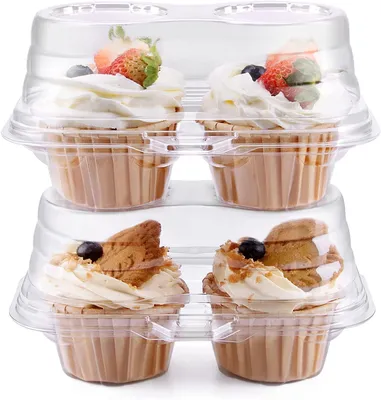 Productafbeelding van TRANKIELO® - 50 stuks stapelbare cupcakedozen – heldere plastic, 2-holtes, voedselveilig, herbruikbaar, perfect voor cupcakes