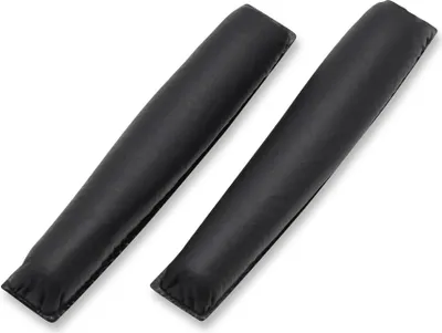 Two black headphone headbands are shown against a white background.