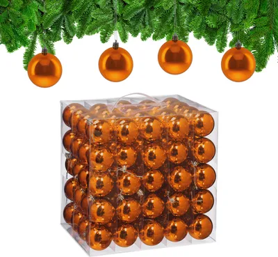Productafbeelding van Relaxdays kerstballen, set van 100, kerstdecoratie, glanzend, kerstboomversiering, diameter 6 cm, oranje