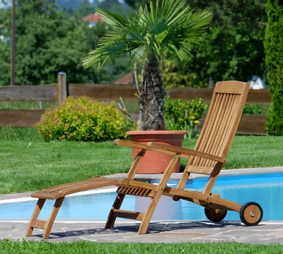 Produktbild von TEAK Liegestuhl Deckchair mit Rädern JAV-LUNA
