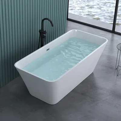 Image de doporro Baignoire Îlot Rectangulaire 170cm Blanc Vicenza529OA Acrylique avec Bonde et trop plein 170x75x58cm