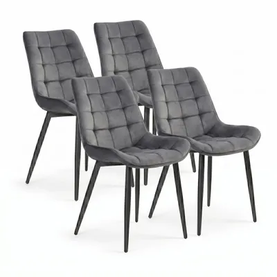 Obrázek produktu pro FURNIFY® Sada 4 jídelních židlí STILEN | Elegantní sametové židle s kovovou konstrukcí a čalouněním | Tmavě šedá