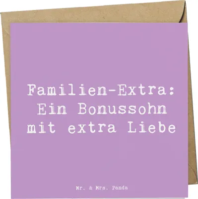 Produktbild von Mr. & Mrs. Panda Grußkarte Spruch Bonussohn Liebe - Lavendeltraum - Geschenk, doppelkarte, Glückwunschkarte, Familienmitglieder, Familienmitglied, Verwandte, Klappkarte