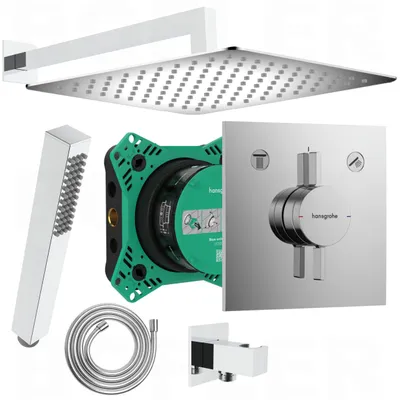 Produktbild von HANSGROHE DUO TURN E | DEUSENFELD | BOFLER Unterputz Duschset Duschsystem #72, Armatur, Regendusche 30cm, Brausearm, Handbrause, Brauseset verchromt