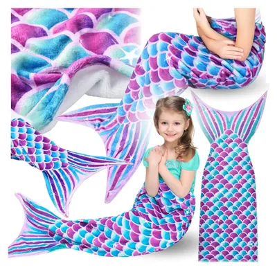 Produktbild von Meerjungfrau Decke Schwanz Kuscheldecke Kinder Mädchen Lila Warm Weich Schlafdecke Geschenk
