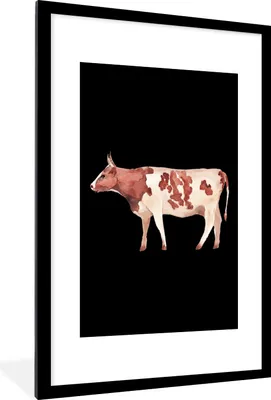 Produktbild von MuchoWow® MuchoWow® Gerahmtes Poster Kuh - Illustration - Braun 60x90 cm - Poster mit zchwarzem Bilderrahmen - Dekoration - Wandposter Wohnzimmer - Hochwertig