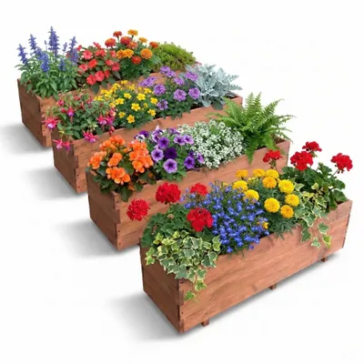 Produktbild von IvoQ Holz Pflanzkasten 4er-Set – 120x40x32 cm – Holz – Wetterfester Blumenkasten für Draußen – Inklusive Innensack