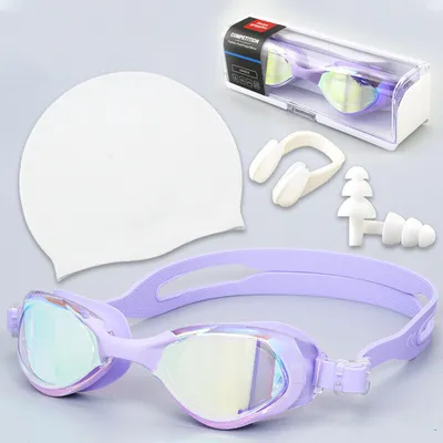 Produktbild von 4-teiliges Set Schwimmbrille für Erwachsene, Anti-Beschlag UV-Schutz Polarisiert Schwimmbrille für Herren Damen Jugendliche mit Ohrstöpsel, Nasenklammer, Schwimmhaube aus Silikon