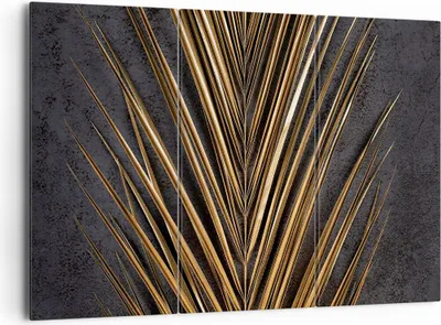 Produktbild von Bild auf Leinwand - Leinwandbild - 3 Teile - Blatt golden schwarz - 165x110cm - Wand Bild - Wanddeko - Wandbilder - Leinwanddruck - Bilder - Wanddekoration - Leinwand bilder - CE165x110-5091