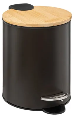 Image de Poubelle de salle de bains avec couvercle en bambou MODERN, noir, 3 l