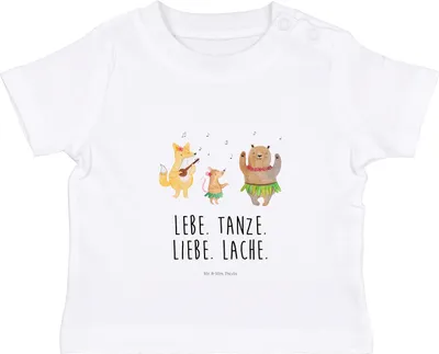 Produktbild von Mr. & Mrs. Panda Babyshirt Waldtiere Aloha 6. - 12. Monat - Weiß - Geschenk, Wald, Tanzen, Musik, Kinder Oberteil, Hase, Lustige Sprüche,  Baby Shirt, T-Shirt, Bär