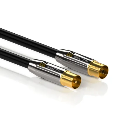 Produktbild von deleyCON 3,0m TV Antennenkabel Koaxialkabel TV Kabel HDTV FULL HD - TV-Stecker zu TV-Buchse - Metallstecker - Analog Digital - Schwarz