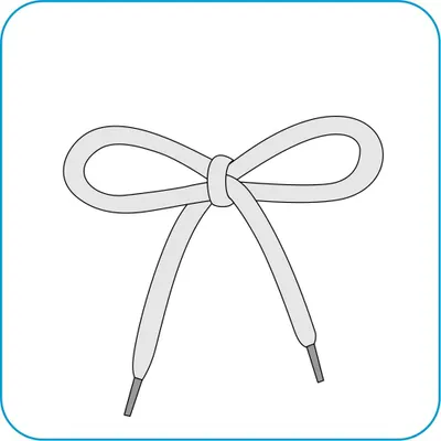 A simple illustration of a white shoelace tied into a bow.