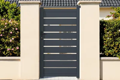 Produktbild von Gartentür 1m VOGEL H.180cm + 2 Alu-Pfosten H.190cm grau