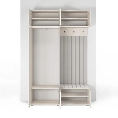 Produktbild von Garderoben-Set Ritmo version 2 – gefräste Kleiderschrank mit Polsterplatten, Schuhschrank, für Flur und Eingangsbereich (cashmere, Trinity 02)