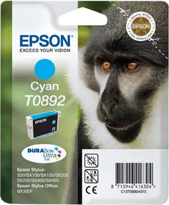 Produktbild von Epson Tintenpatrone Cyan T0892 DURABrite Ultra Ink, Cyan, Tintenstrahl, 141,8 mm, 112 mm, 30 mm, 47 g