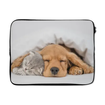 Produktbild von MuchoWow® Laptop Hülle 17 Zoll Laptoptasche Haustiere - Hund - Katze - Decke - Zipper - Schutzabdeckung