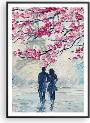 Produktbild von Gerahmtes Poster - Schwarzer Rahmen - Paar Paris Baum - 70x100 cm - Wand Bild - Wanddeko - Wandbilder - Kunstposter - Wandposter - Bilderrahmen - Bilder - Kunstdruck - Wandbild - P2BPA70x100-4211