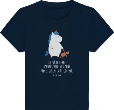 Produktbild von Mr. & Mrs. Panda Organic Baby Shirt Einhorn Teddy 6. - 12. Monat - French Navy - Geschenk, Gute Nacht, Einhörner, , schlafen, Unicorn, Bett, Freundin, T-Shirt