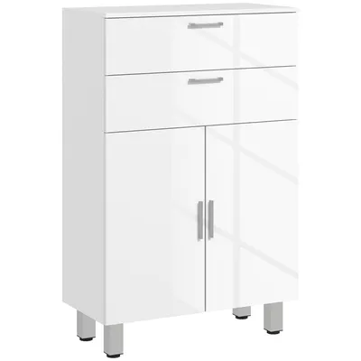 Produktbild von kleankin Modernes Badezimmer-Hilfsmöbel, Badezimmerschrank mit 2 Schubladen, Kleiderschrank und verstellbaren Regalen, Aufbewahrungsmöbel für Wohnzimmer, Schlafzimmer, Kippschutz, Belastung 35 kg, 60 x 30 x 93 cm, Weiß glänzend