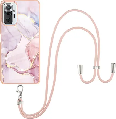 Image de Etui avec sangle pour Xiaomi Redmi Note 10 Pro/10 Pro Max, soft TPU bumper, étui de protection, avec sangle ajustable Rose gold