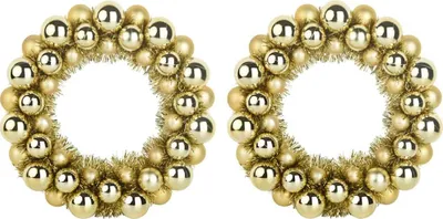 Image de vidaXL Couronnes de boules de Noël 2 pcs Or 33 x 33 x 7 cm Polystyrène