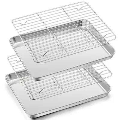 Backplatzset mit Kühlrost, 2 Backbleche, 2 Kühlroste, Edelstahl, 31,5x24,5 cm