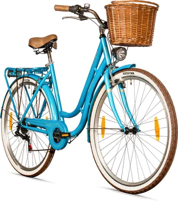Produktbild von Bergsteiger Marseille 26 Zoll 28 Zoll Damenfahrrad, ab 150 cm, Korb aus Rattan, Fahrrad-Licht, Damen-Citybike, Damenrad im Retro-Design, 6 Gang Shimano Tourney Schaltung