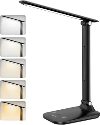 Zdjęcie produktu dla Lampa biurkowa LED - lampka stołowa do biura - ochrona wzroku podczas czytania - regulowana barwa i jasność - 7 wat - czarna