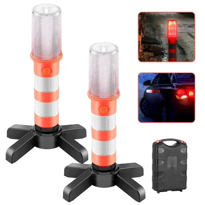 Image de Kit de balises d'urgence LED - Lumière rouge pour la sécurité routière, lampe de camping, alternative au triangle de signalisation, balises d'urgence LED, 2 lampes