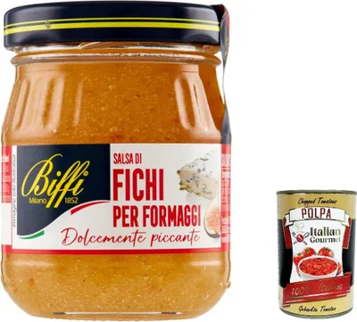Produktbild von 6x Biffi Feigen Senfsauce für Käse, Senapata -Sauce basierend auf kandierten Feigen 100g + Italian Gourmet polpa 400g