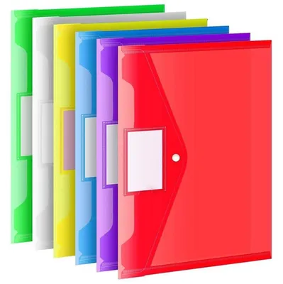 Immagine prodotto di Custodie trasparenti per documenti formato A4, confezione da 24 pezzi, 6 colori, impermeabili e antipolvere, con chiusura a bottone