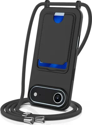 Produktbild von Mobigear Lanyard Card iPhone Air Silikon Handykette mit Kartenhalter - Schwarz