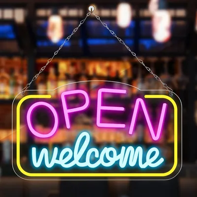 Produktbild von "Open" Neon-Schild, 42 x 23 cm - Bunte LED-Leuchtreklame für den Eingang