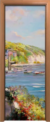 Produktbild von Türposter 70x200 cm Türaufkleber Türtapete Türfolie Klebefolie Landschaft Boote Küste Meeresufer