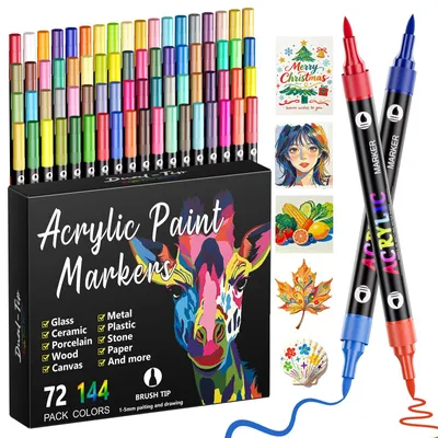Acrylstifte Set 72 Stück, 144 Farben, Doppelspitze 1-5 mm