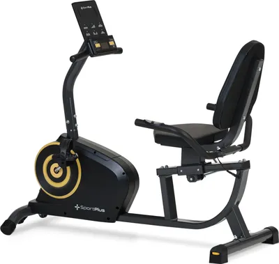 Produktbild von SportPlus I Liegeheimtrainer I für Zuhause, Heimtrainer mit App Kompatibilität, 24 Stufen & 6 Trainingsprogrammen, rutschfeste Pedale, mit Display & Tablethalterung, max Benutzergewicht 110 kg, SP-RB-9510-B-iE
