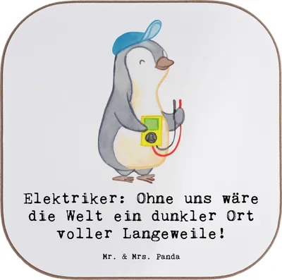 Produktbild von Mr. & Mrs. Panda Untersetzer für Gläser Elektriker Helden - Weiß - Geschenk, Tischuntersetzer, Berufe, Elektromeister, Beruf, Coaster, Berufsliebe, Tassenuntersetzer