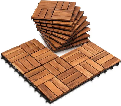 Produktbild von Balkonfliesen aus Akazienholz 30x30 cm, 11 Stück für 1 m², Terrassenbodenbelag, Klickfliesen für Garten und Patio
