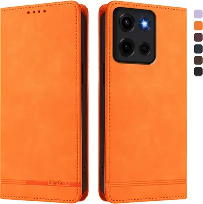 Produktbild von Hülle für Motorola Moto G 5G 2025, Retro Kunstleder Ständer Klapphülle mit Kartenfächer und Magnetische Orange