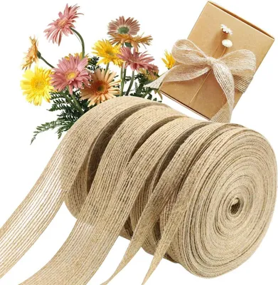 Image de Ruban de jute 5 rouleaux de ruban cadeau vintage 10m x 5 largeurs différentes