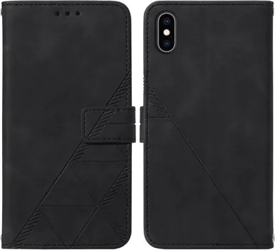 Produktbild von iPhone XS Hülle, Schlank Prägung Flip Leder Kartenfächer Schutzhülle mit Ständer für iPhone X / iPhone XS Schwarz