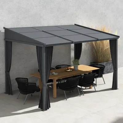 Produktbild von Outsunny Pergola 3,65x2,55m – Pavillon mit Schiebedach & Vorhängen, Terrassenüberdachung aus Aluminium & Metall, Dunkelgrau