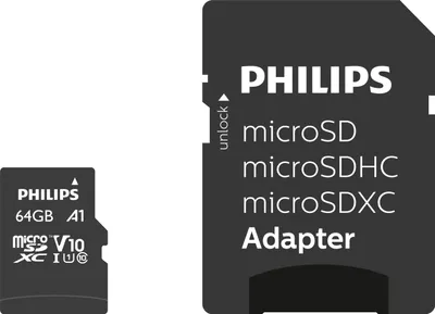 A micro SD card and its adapter are shown side-by-side against a white background.