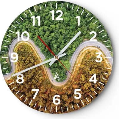 Produktbild von Wanduhr - Rund - Glasuhr - Luftaufnahmen Weg Wald - 40x40cm - Schleichendes Uhrwerk - Lautlos - zum Aufhängen bereit - Dekoration Modern - Wanddekoration aus Glas - C4AR40x40-4659