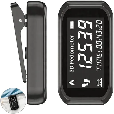 Produktbild von 3D Schrittzähler mit 3-Achsen-Sensor, LCD-Display, ohne App oder Smartphone, Kalorien- und Distanzmessung, Gürtelclip & Armband, tragbar