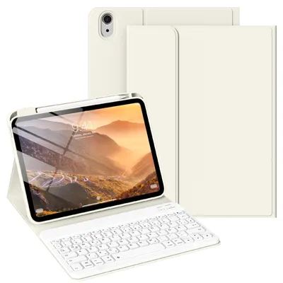 Image de Coque avec clavier pour iPad A16, 11 pouces, 10ème génération, 2025, 2022, 11 pouces. Compatibilité parfaite. Couleur : crème